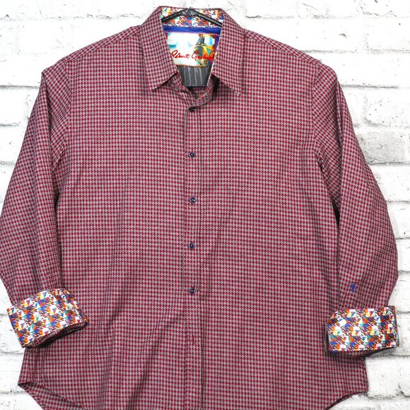 Robert Graham Other - Robert Graham Magenta Gray Woven Hounds tooth Button up Men's Shirt SZ 3XL